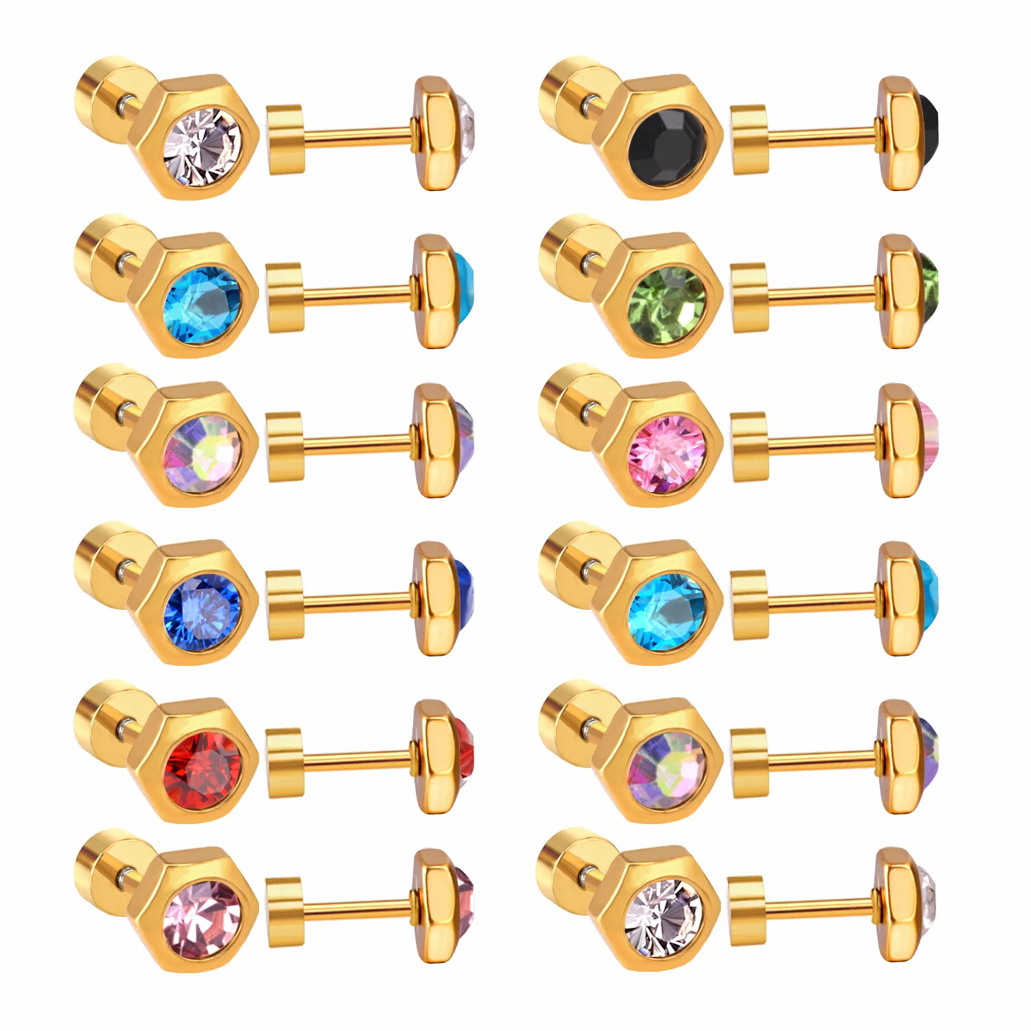 

New Arrived Earrings Triangular zircon mixed color Earrings Type Women Earring Sets for Sale