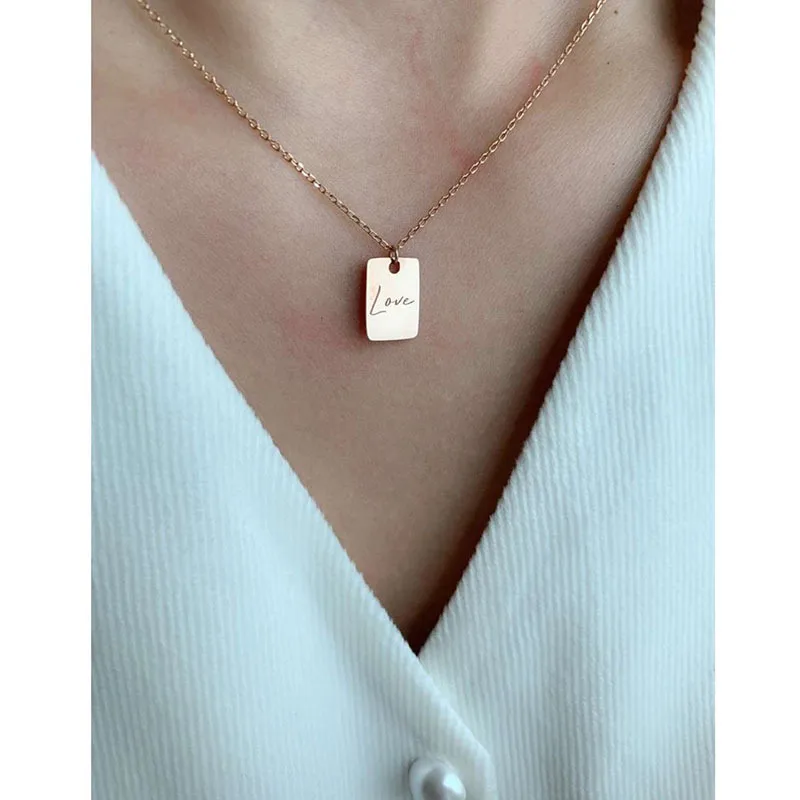 Gold Filed Rectangle Necklace Love Letter Necklace Stainless Steel Pendant Necklace Trendy Jewelry Wholesale