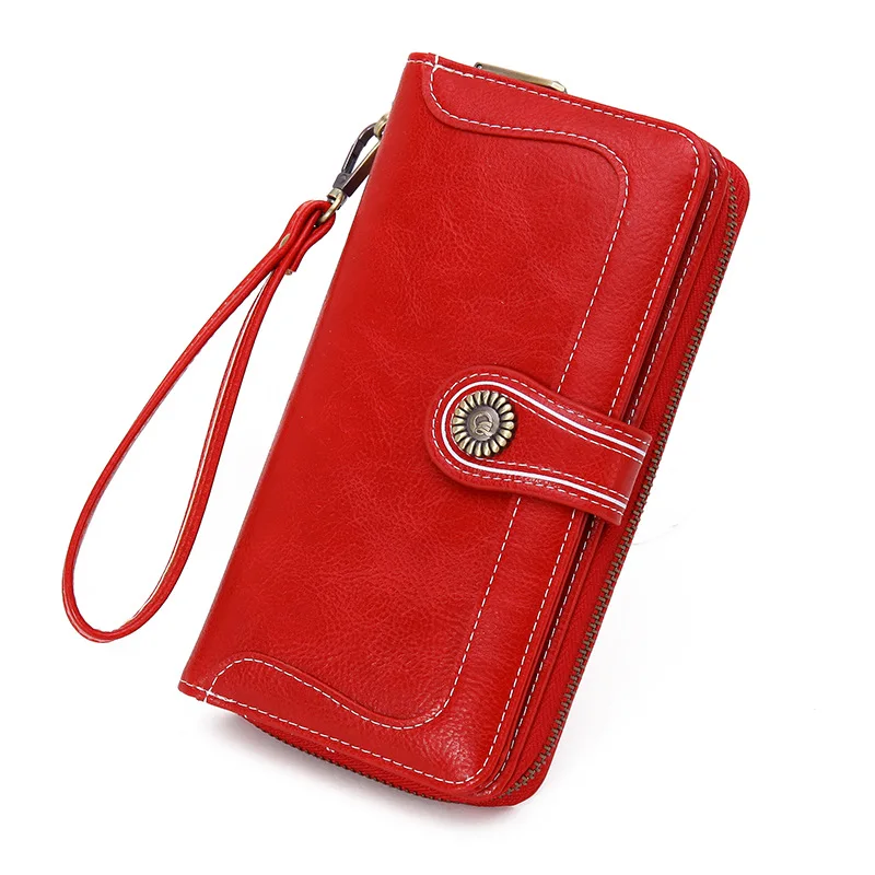 

MW007 Fashion 2021 vintage Oil wax long leather ladies luxury designer women wallets for women fashionable