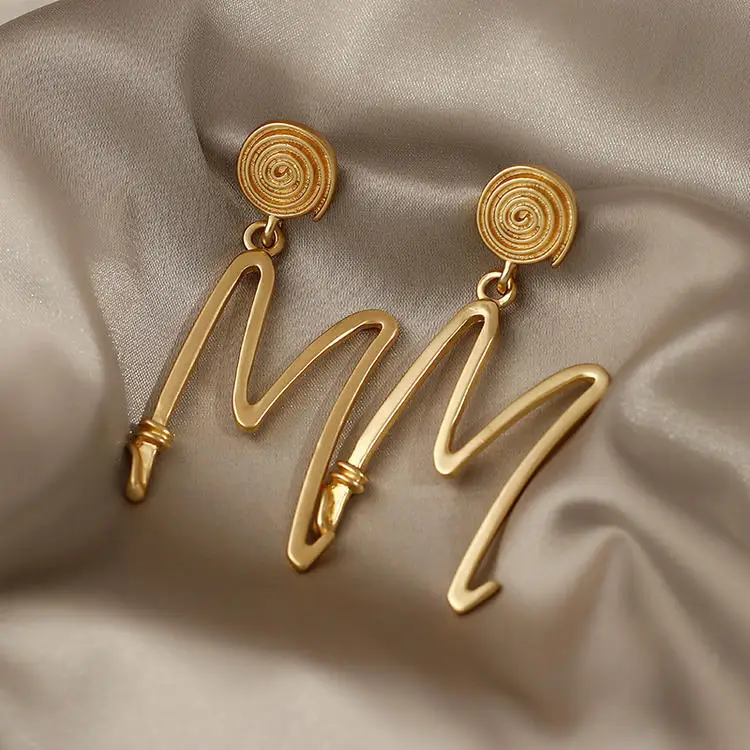 

Exaggerated Metal M Letter Earrings Circle Gold-plated Earrings Hand Made Silver Needle Vintage Earrings for women
