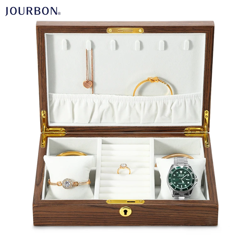 

Jourbon storage wood Cufflinks Box packaging Custom Wooden Glossy High Quality Jewelry Storage Box, Brown