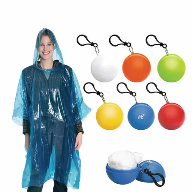 

PE Transparent Hooded Rainwear One Time Use Waterproof Raincoat Disposable Rain Poncho With a Plastic Ball, Random colors
