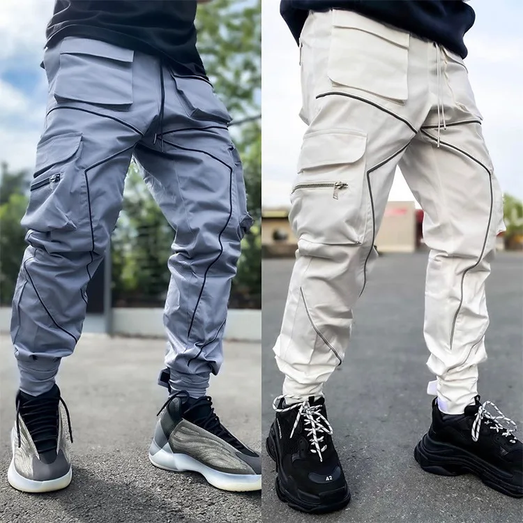 

Hot Sale Gulidd Stretch Multi Bag Reflective Straight Barrel Long Sport Pants For Men Cargo Long Pants Cool Long Pants Men