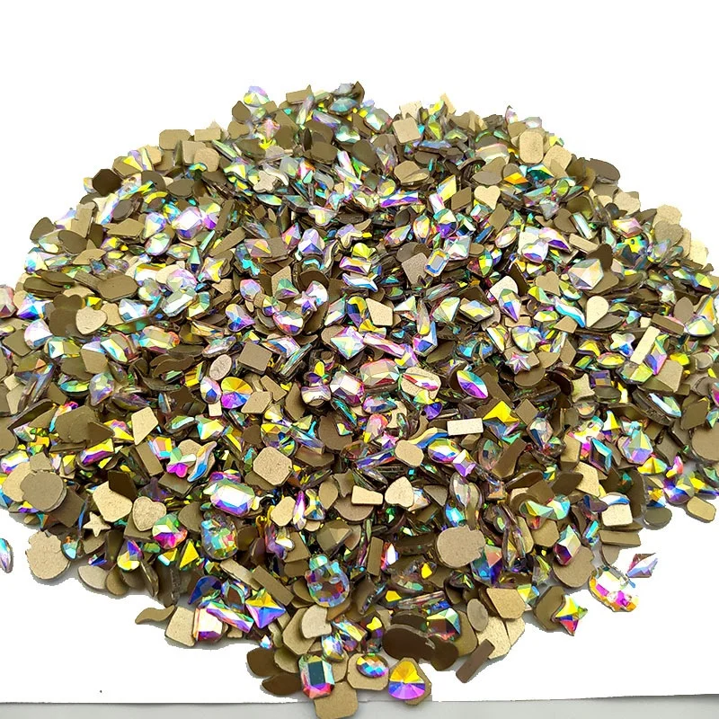 

100 PCS AB Hot Fix Mix Shape K9 Crystal Flatback Nail Rhinestone For Nails Art Accessories, Gold champagne, crystal clear, ab, jet hematite, gold ore,