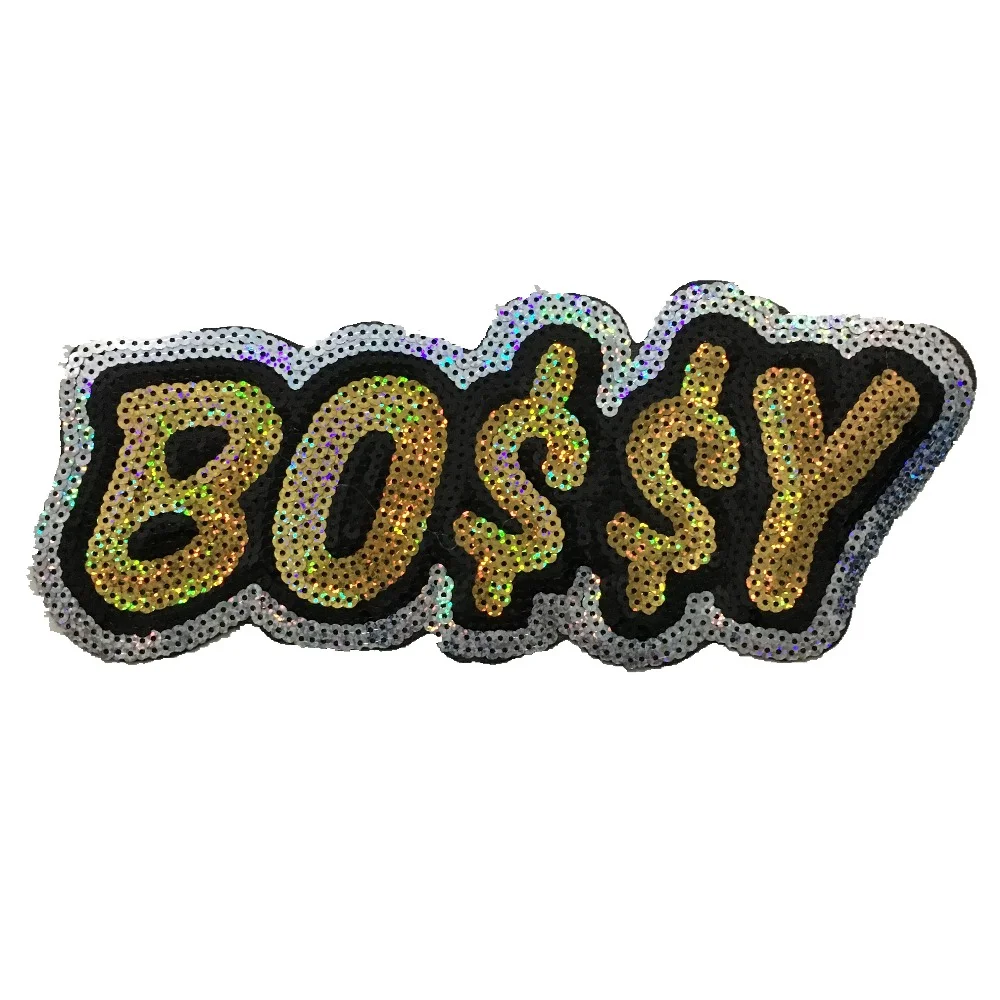 

Large size 27x11.5cm gold domineering letter Sequin patch Beaded clothes DIY decorative money patch