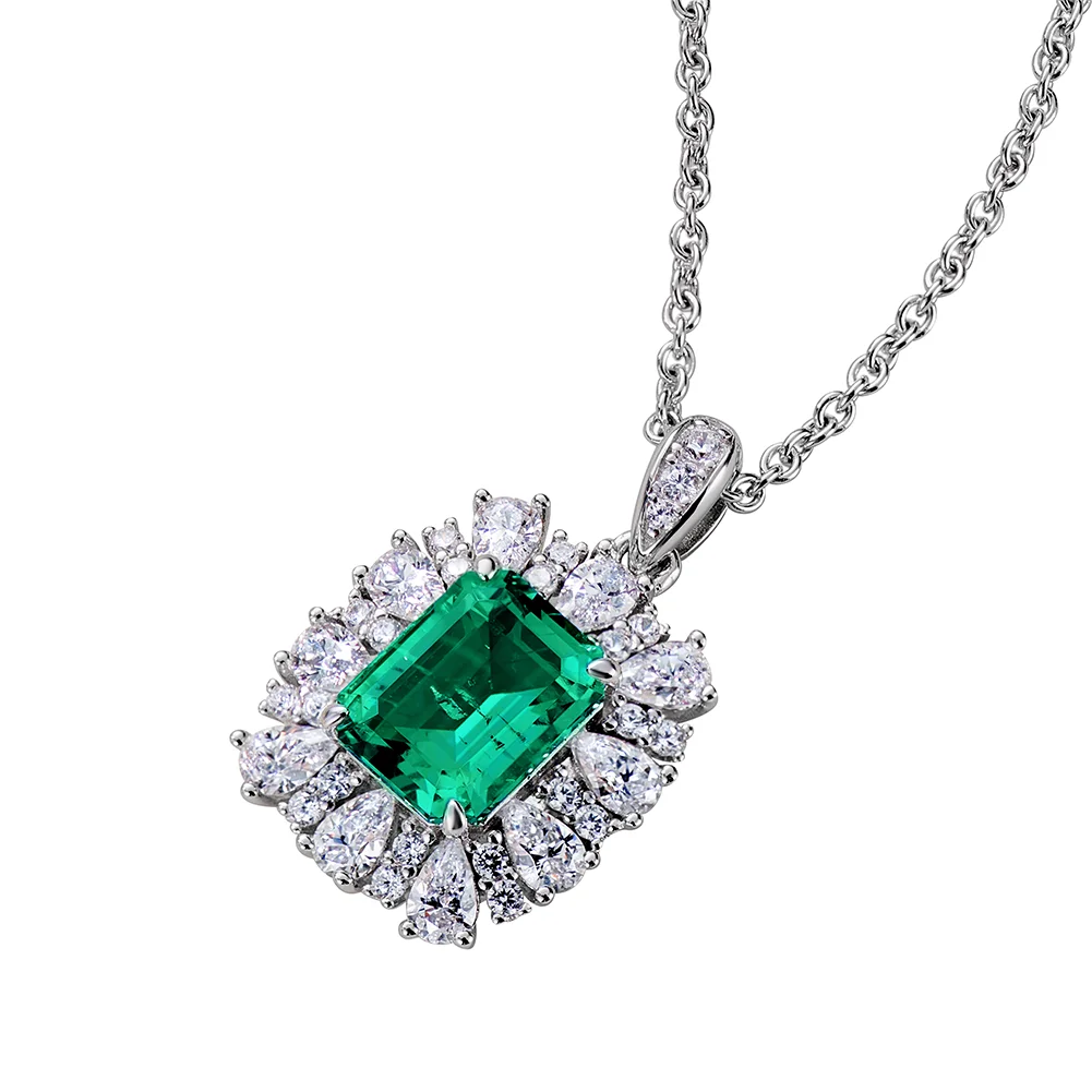 

High quality Emerald peridot quartz necklace 925 sterling silver plated