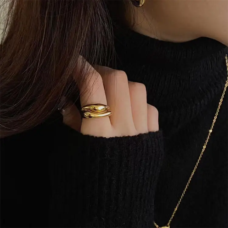 

Sample Geometric Irregular Wavy Open Rings Chic Adjustable Gold Silver Color Wavy Ring For Ladies