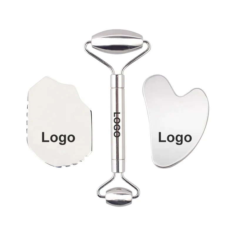 

Custom Logo Skin Facial Roller Scraping Guasha Metal Stainless Steel Gua Sha Face Gua Sha Massage Tool