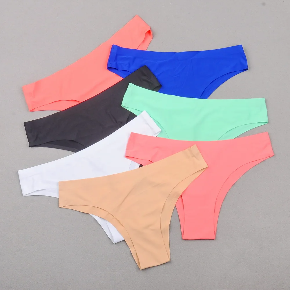 

Solid color one piece seamless women underwear ice silk sexy comfy panties thong