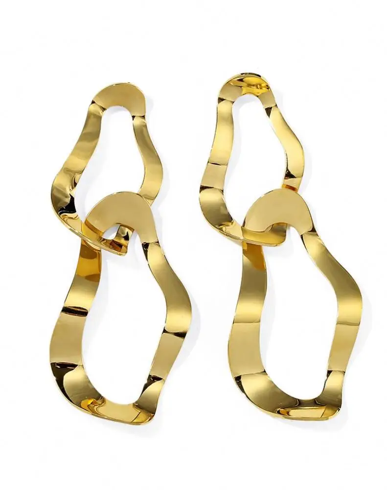 

New Trend 14K Gold Plated Stainless Steel Designer Statement Earings Popular Brands For Women 2021, Gold color