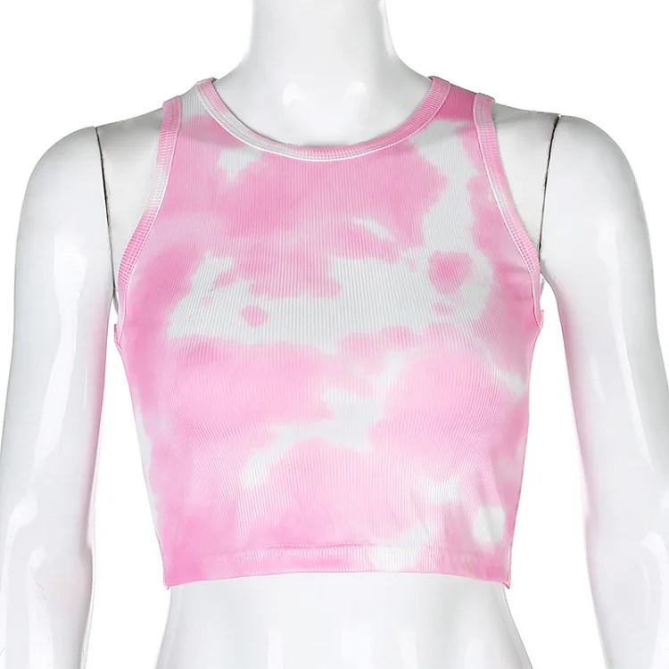 

Hot sale stock items casual women vest tie dye crop tank tops, Blue,pink,purple