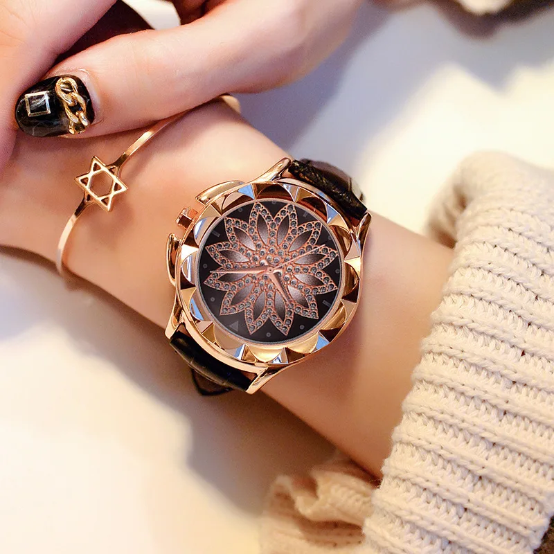 

2019 New ladies watch Rhinestone Leather Bracelet Women Fashion Watches drop shipping