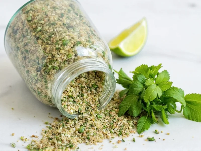 Homemade ranch seasoning mix in glass jar with fresh herbs
