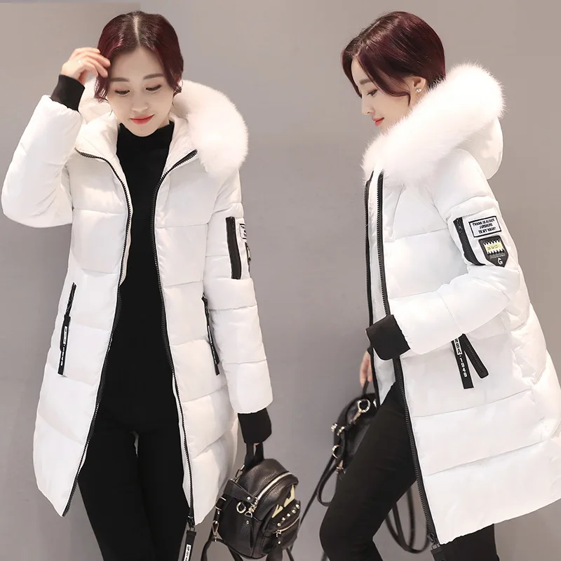 

Wholesale Winter Long Hoodie Zipper Patched Fur Light Down White Jacket Women Cotton, Oem