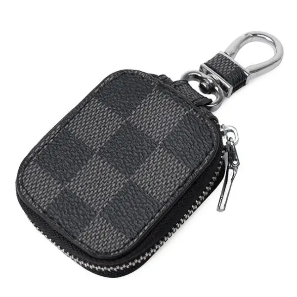 

Good selling men PU leather checker printing business classic zipper key case