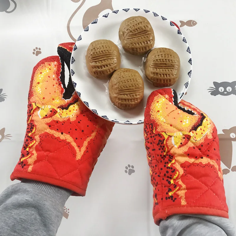 

Microwave Heat Resistant Non-slip Glove 3D Cartoon Animal Crab Claw Oven Long Mitts Cotton Baking Insulation Gloves Kitchen Tool