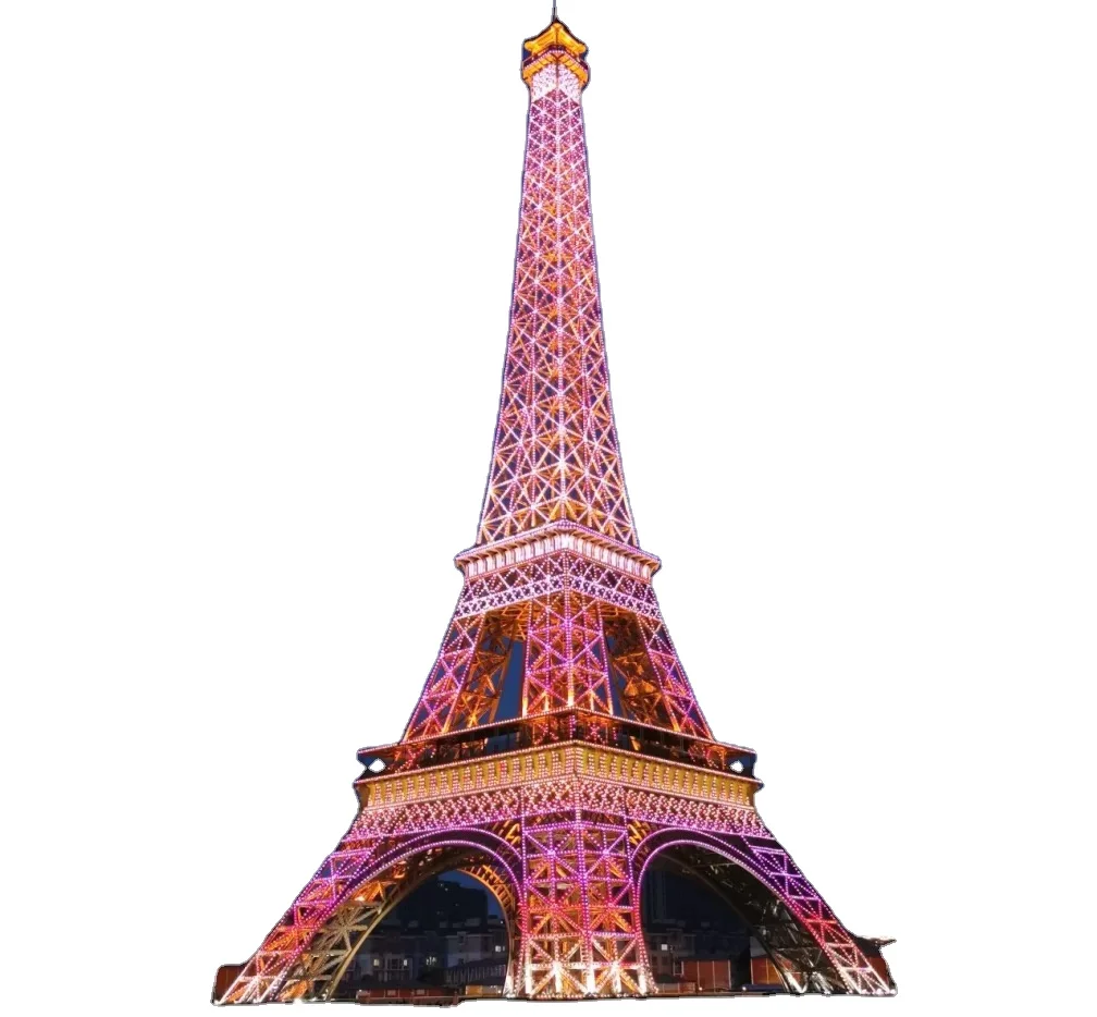 

32m Famous building metal sculpture Eiffel Tower with LED lighting show, Customized color