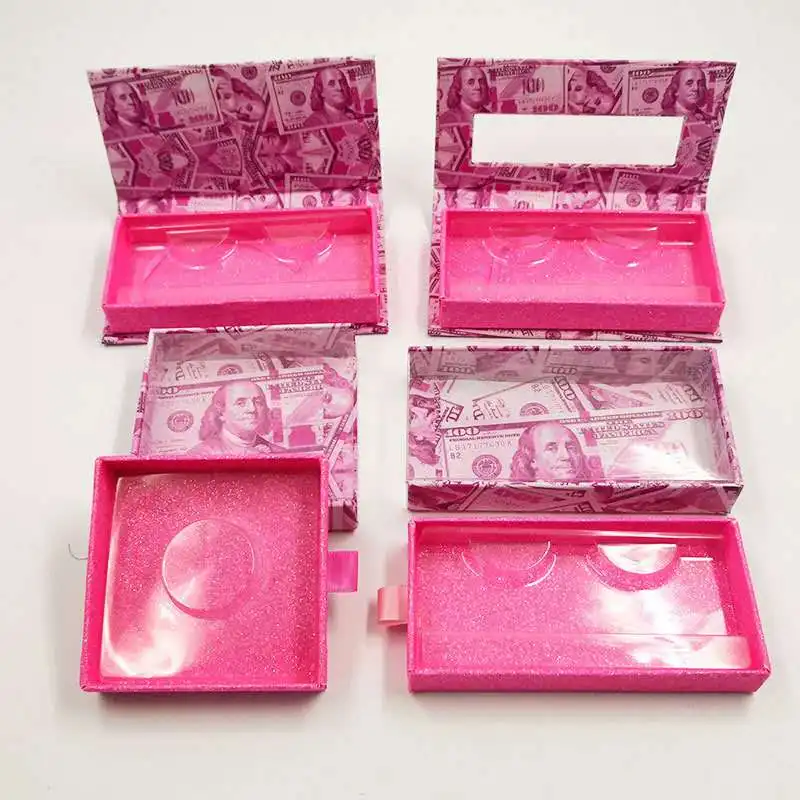 

Money eyelash packaging customized pink lash boxes gold lash box