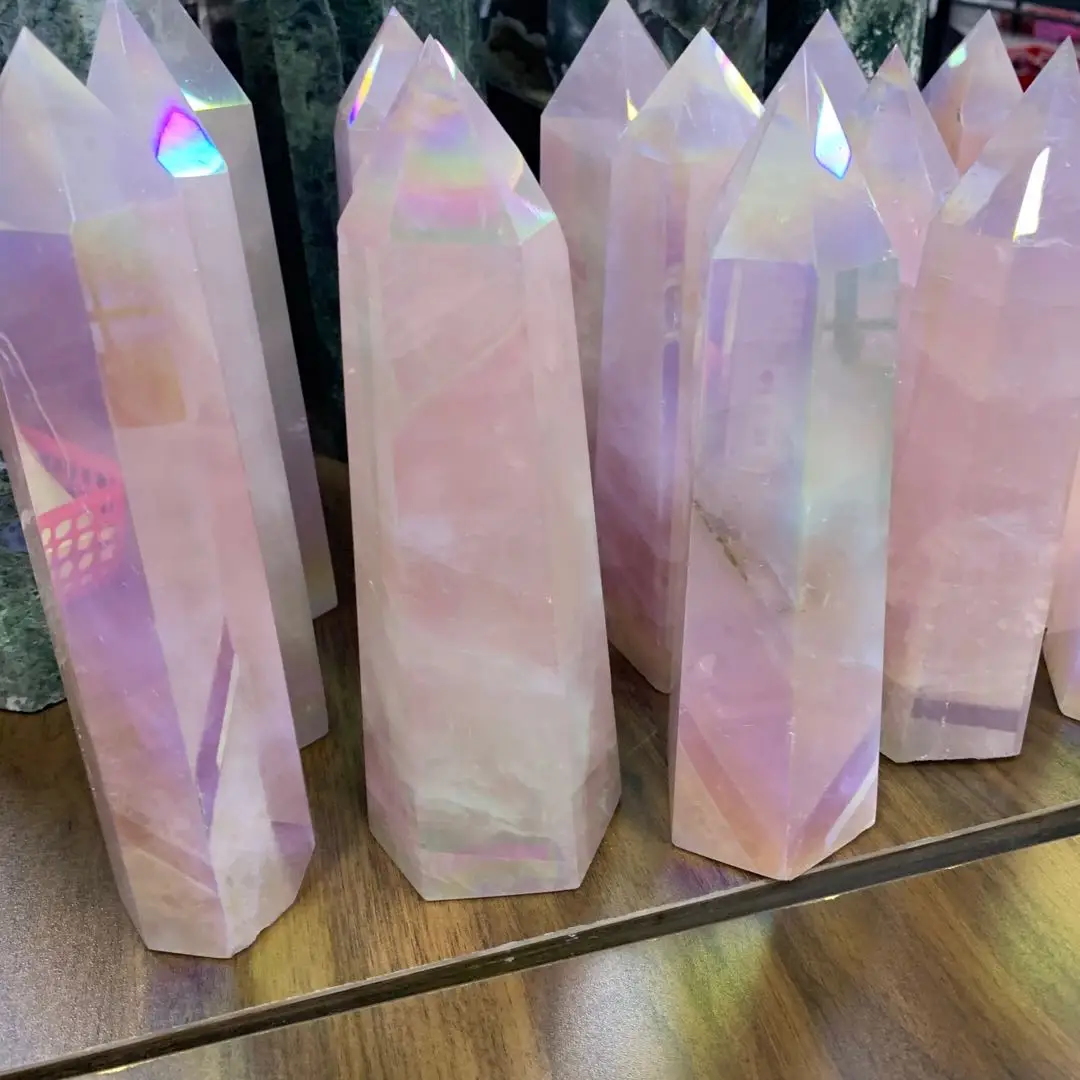 

Natural Crystal Polished Big Size Angel Aura Rose Quartz Tower Pink Point Fengshui Wand Healings Reiki Crystal Stone