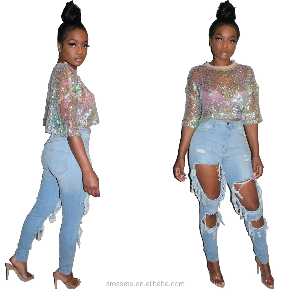 

MD8281 women sequin T shirts 2019 new European and American women's ladies jacket sequins sexy nightclub short-sleeved T-shirt