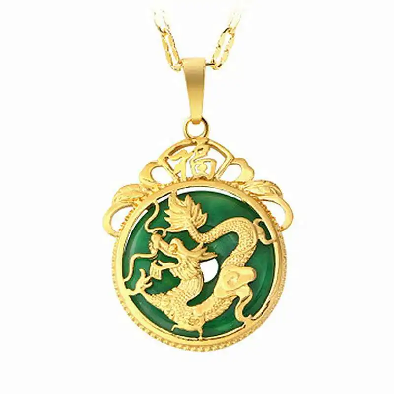 

24k Gold Plated Animal Necklaces Jewelry Dragon Design Jade Pendant Necklace Men Boys