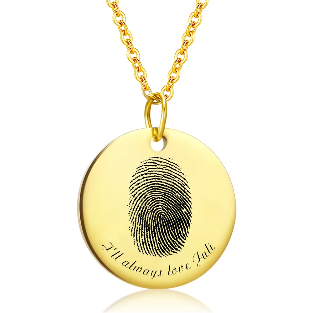 DIY Jewelry Drop Shipping Personalized Name Stainless Steel Fingerprint Necklace with Link Chain Rose Gold Plated for Women