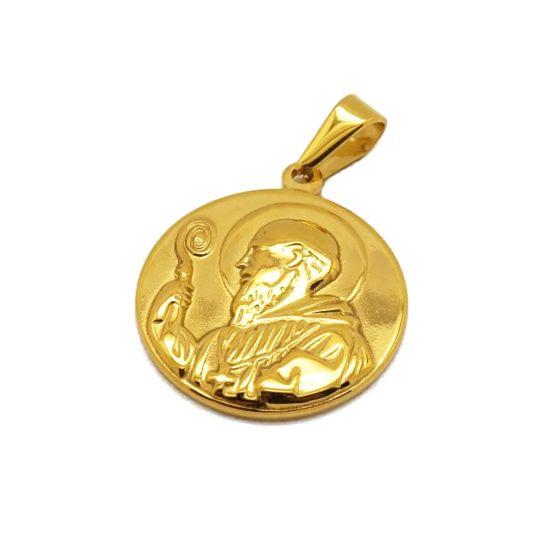 

Olivia Stainless Steel 18k Gold Catholic Religious Jewelry Charm St Saint Benedict Medallion Medal Pendant