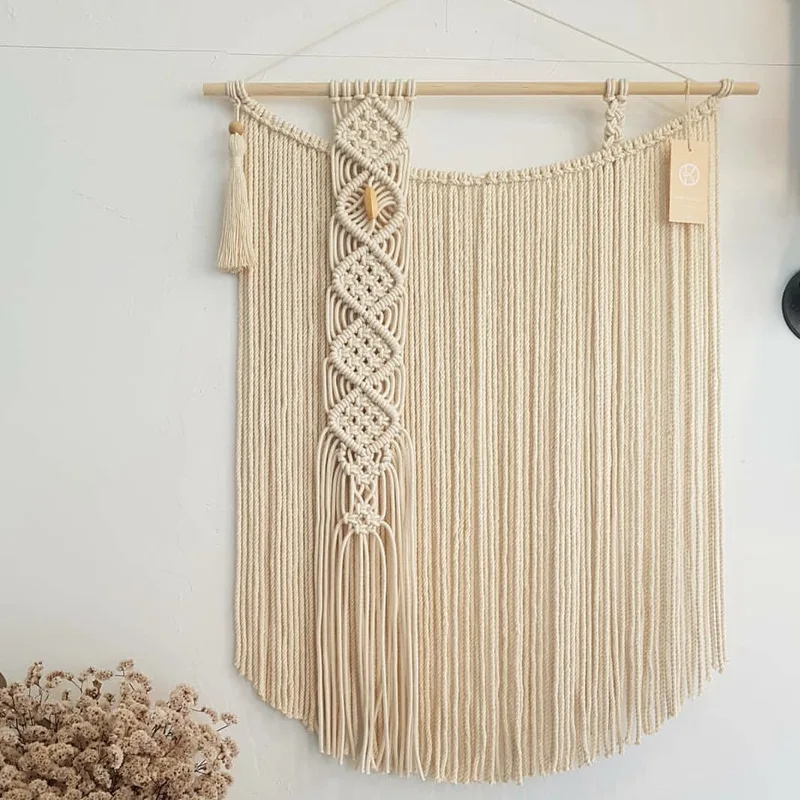 

Hot Sale Macrame Wall Hanging Bohemian Tassel Handmade Woven Art Decoration For Apartment Over Bed Wall Decor Backdrop, White