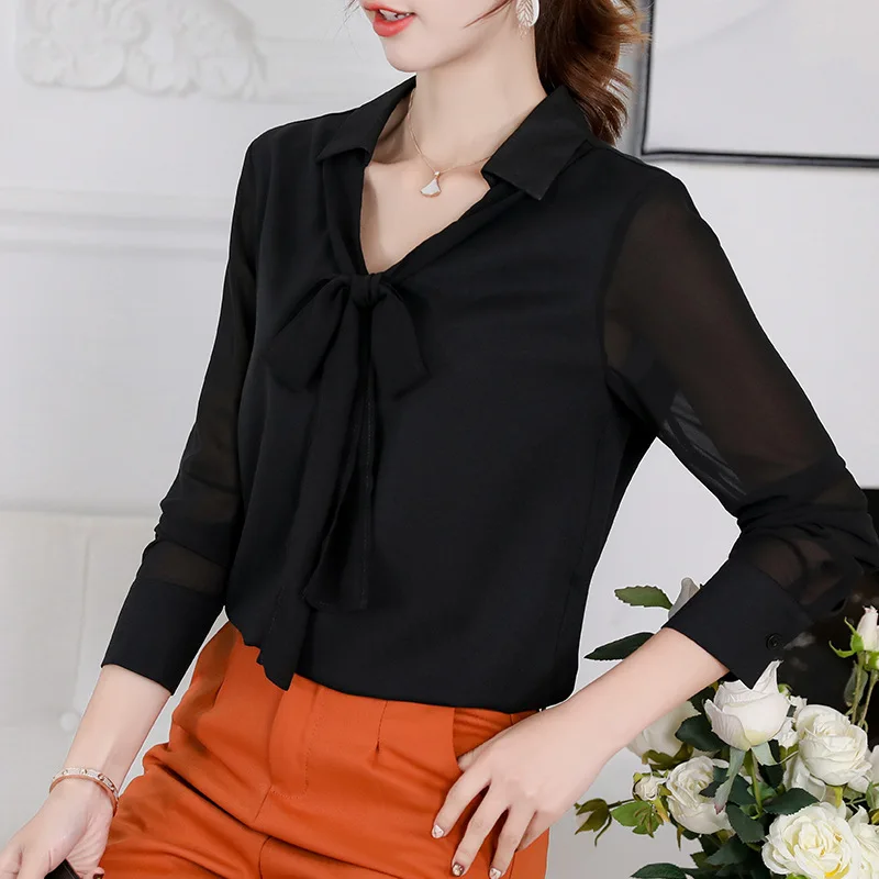 

Spring And Summer Blouse Femme New Korean Fashion Women's Casual Bottoming Blouse Slim Was Thin Wild Chiffon Blouse