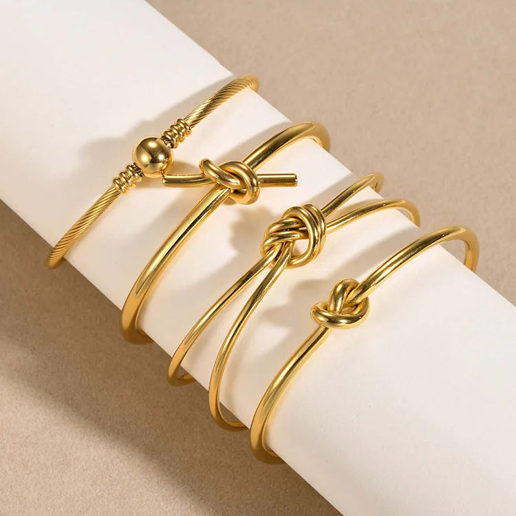 

BS2032 Simple Gold plated Stainless Steel Knotted Hoop Cuff Bangle Jewelry bracelet with knot for women