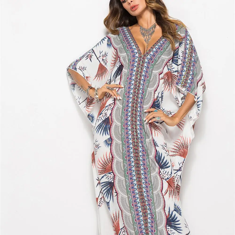 

2020 women fashion beach summer dress bat-sleeve robe printed maxi dress