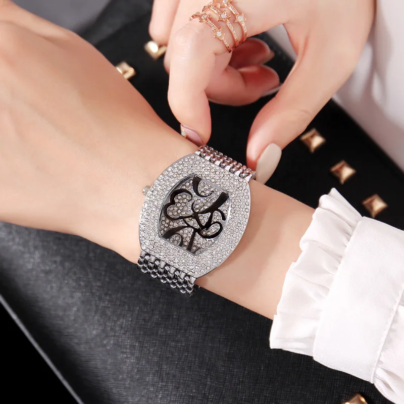 

wholesale custom Barrel shape fashion luxury iced out ladies wristwatches diamond Quartz watch for women