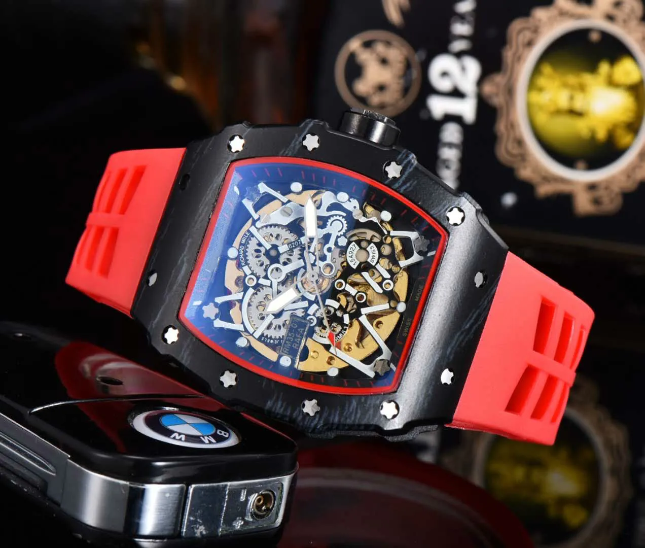 

New Custom logo luxury mechanical watch Rubber Watch 5color automatic watch accessories