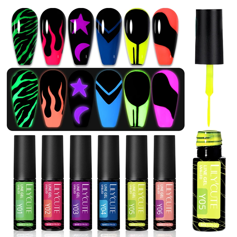 

LILYCUTE Glow in the Dark UV Liner Gel Polish Private Label 2021 Luminous Nail Art Gel Polish for Nail Painting and Drawing