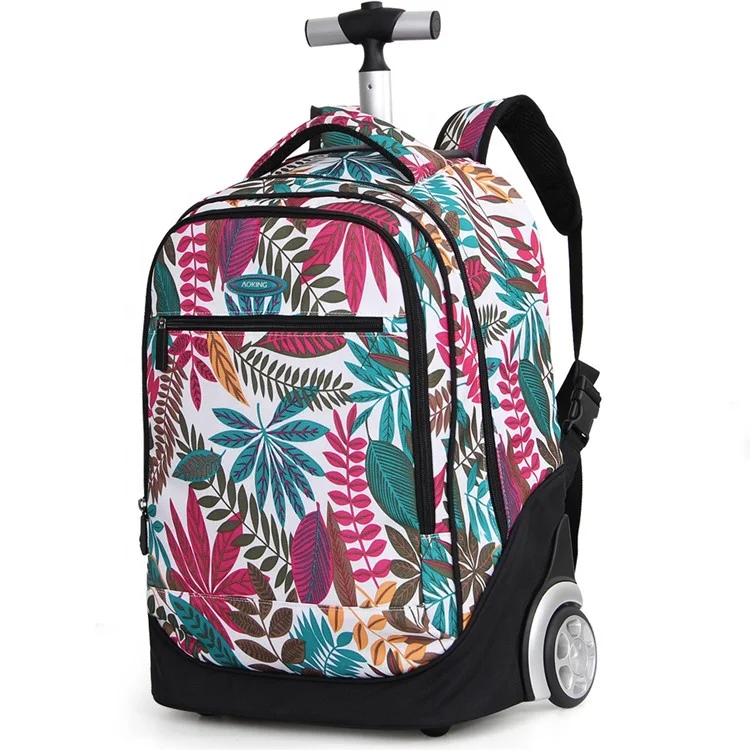 

2020 Aoking brand hot selling custom wheeled girl school backpack wheel trolley school bag, Flower color