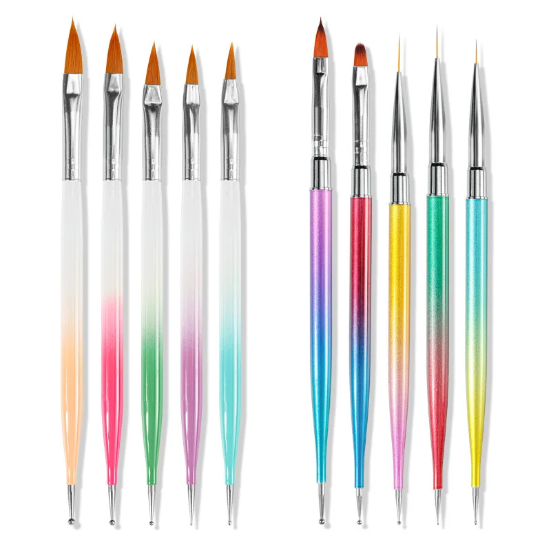 

Gradient Steel Colorful Nail Pen Brush Set Double headed Nylon Hair Point Drill Painting Tool