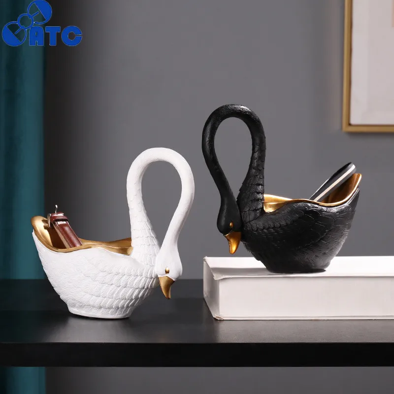 

Resin Crafts Swan Storage Decoration Creative Home Decoration, Black,white