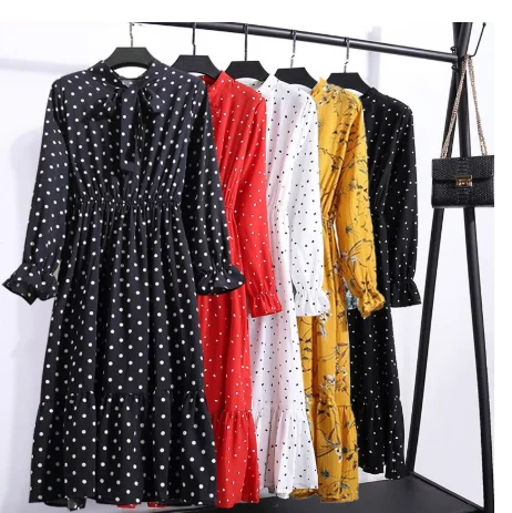 

Plus Size Women's Clothing Long Sleeve Chiffon Shirt Dresses For Women Red Bow Floral Club Party Autumn Winter Woman, Picture