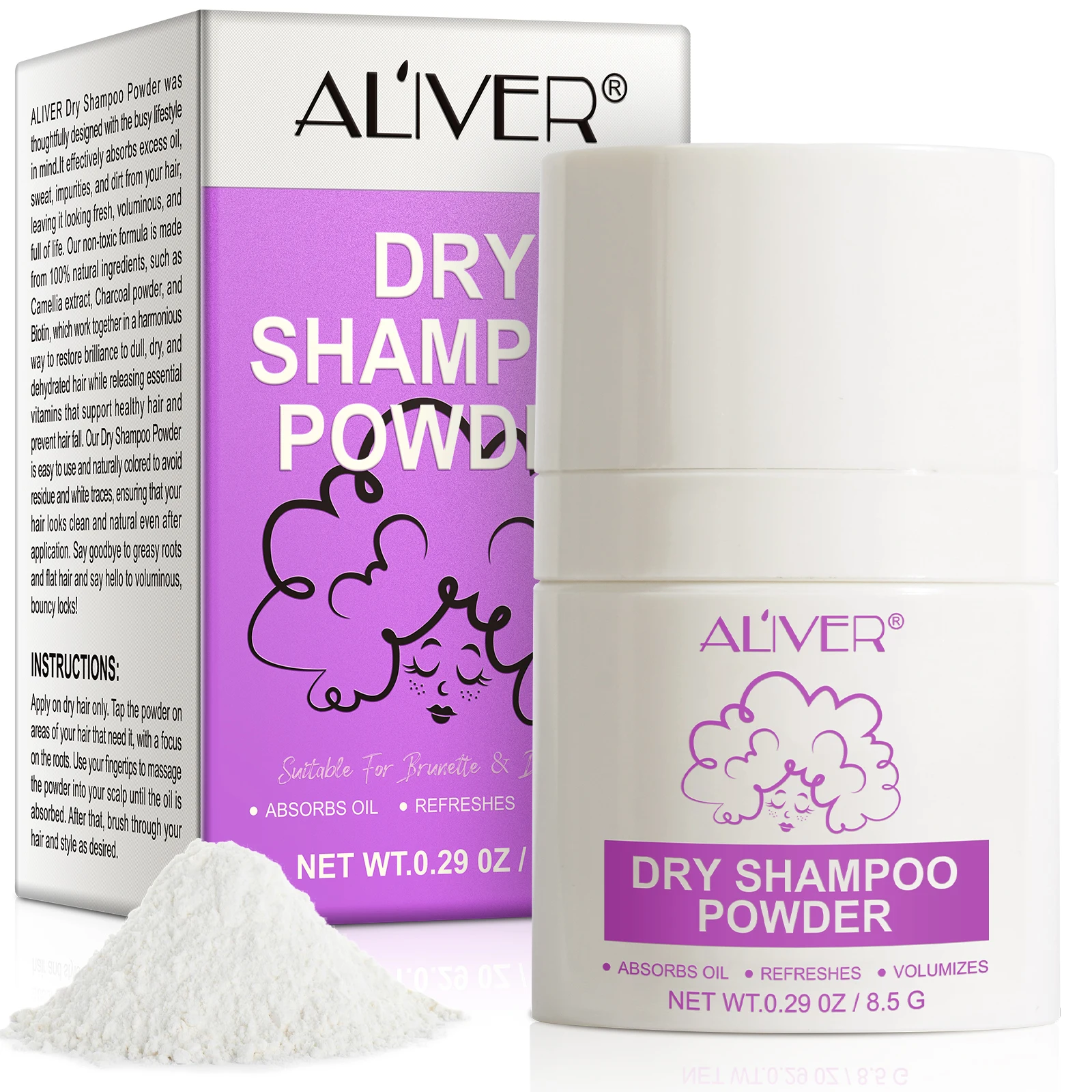 

ALIVER absorbs oil refreshes 8.5g private label powdered dry shampoo manufacturers dry shampoo powder eco friendly