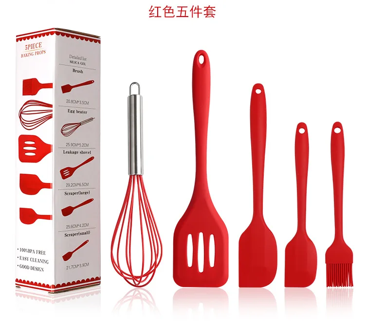 

Hot Selling 5 Piece Heat Resistant Kitchen Utensil Set Silicone Baking Tool Silicon Utensils Cooking Tools, Pantone color