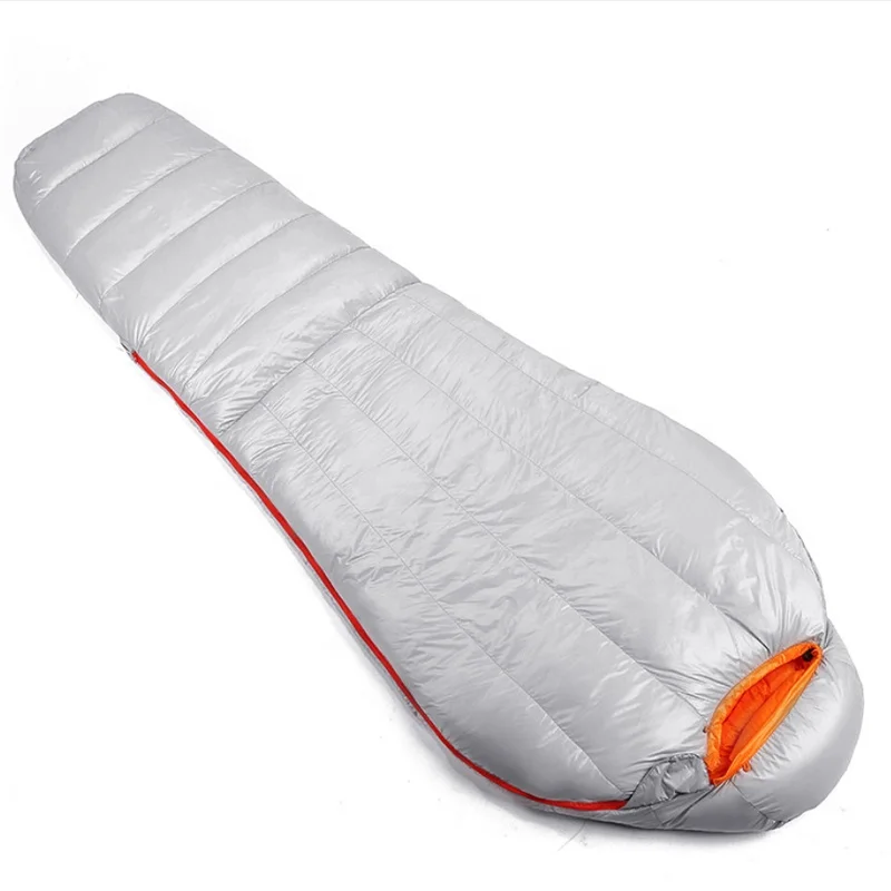 

4 Seasons Lightweight Portable Waterproof Camping White Goose Down Mummy Sleeping Bag with Compression Sack, Regular or custom