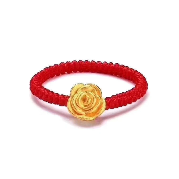 

Certified 3D Hard Gold 999 Pure Gold Rose Woven Female Bracelet Garnet Yellow Gold Rose Bracelet Woven Female Ring