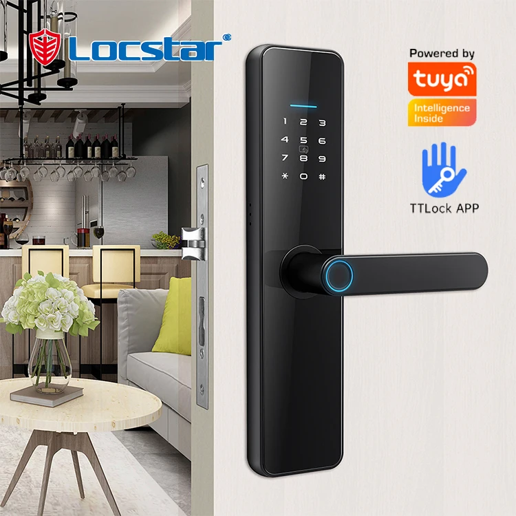 

Locstar Front Door Fingerprint Door Lock Statlock Keyless Entry Door Deadbolt with Handle Motise Smart Lock