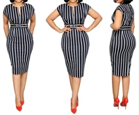 

Best selling woman elegant black and white stripe summer midi dress