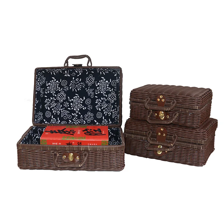 

Huangtu Travel Picnic Basket Handmade Wicker Storage Case Vintage Suitcase Props Box Weave Bamboo Boxes Outdoor Rattan Organizer, Customized