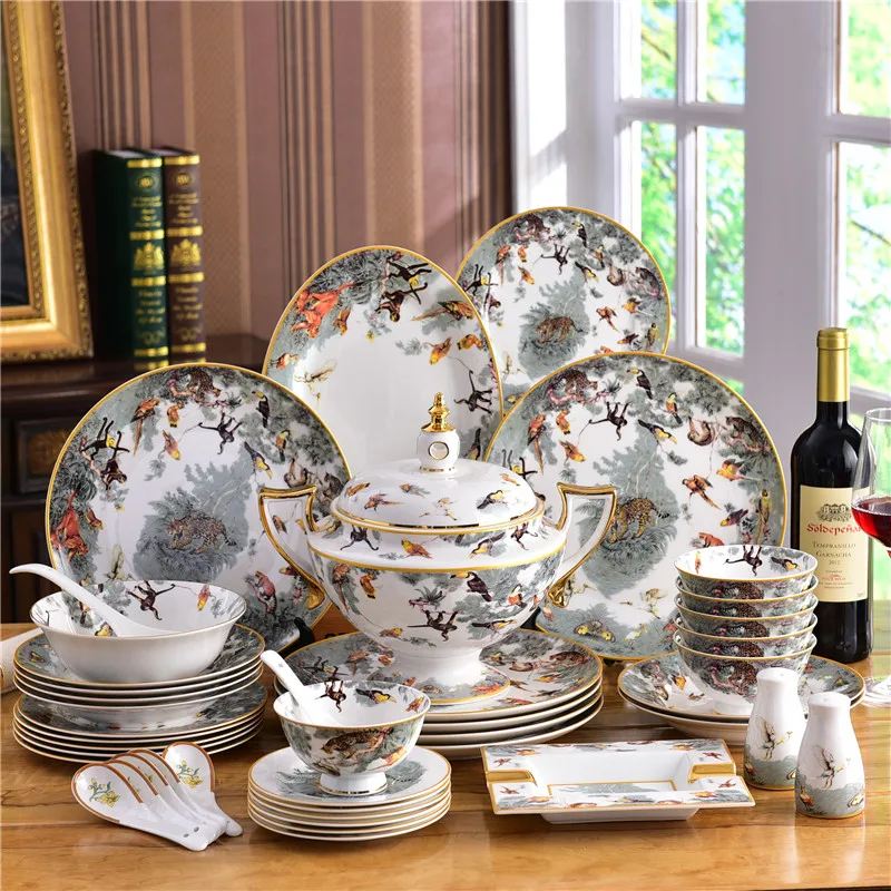 

Kitchen accessories ceramic 58pcs Cookware Equator Jungle Series Tableware Set Bone China Bowls and Plates Porcelain Dinner set