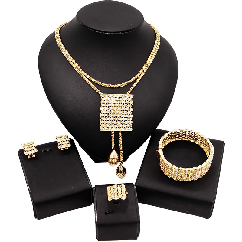 

Yulaili High Quality 18k Gold Plating Rhinestone Wedding Jewelry Set Brazil Bridal Costume Long Necklace Pendant Jewelry Set