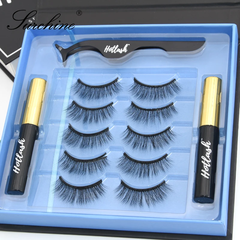 

Bulk customized 5 pairs Magnetic Eyelashes mixed Reusable Magnetic Lash Kit With Eyeliner and Tweezers in blue lashbox packaging