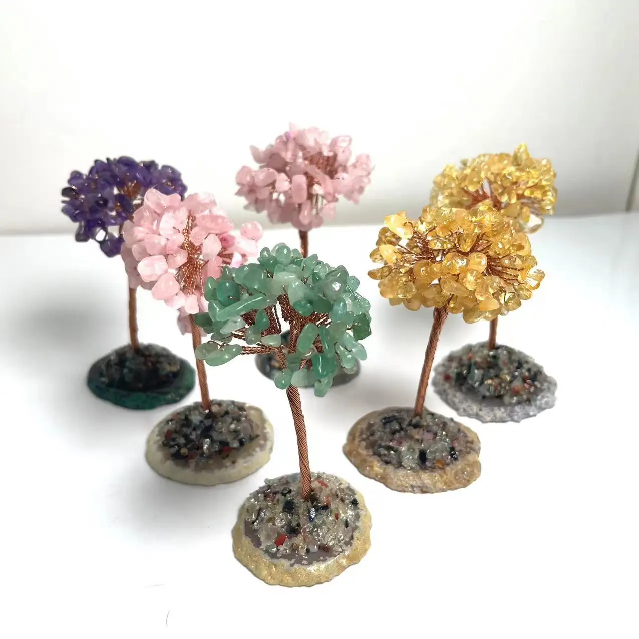 Crystal Money Trees Ctrine Amethyst Rose Quartz Gravel Tree Crystal Chips Tree for Decoration