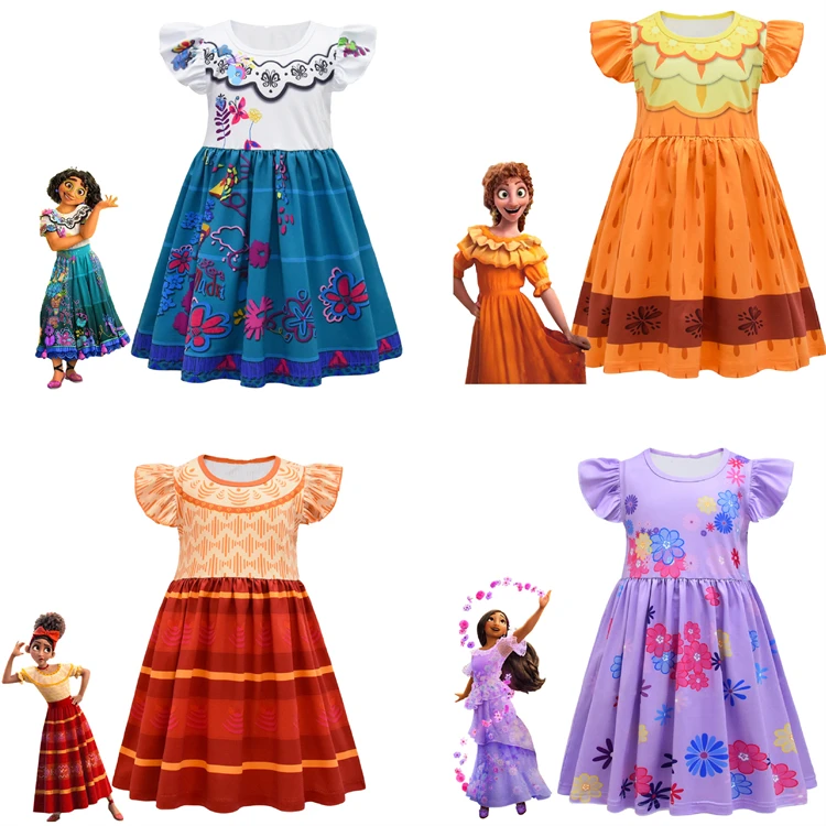 

Big Size Encanto Dress Girls Flutter Sleeves Dresses Ready to Ship Silk Milk Mirabel Dress